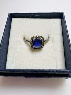 RSC Cushion Cut Blue Stone Halo Statement Ring